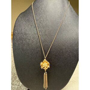 Vintage Sovereign Gold-Tone Floral Pendant Necklace Watch Swiss Made Faux Pearl
